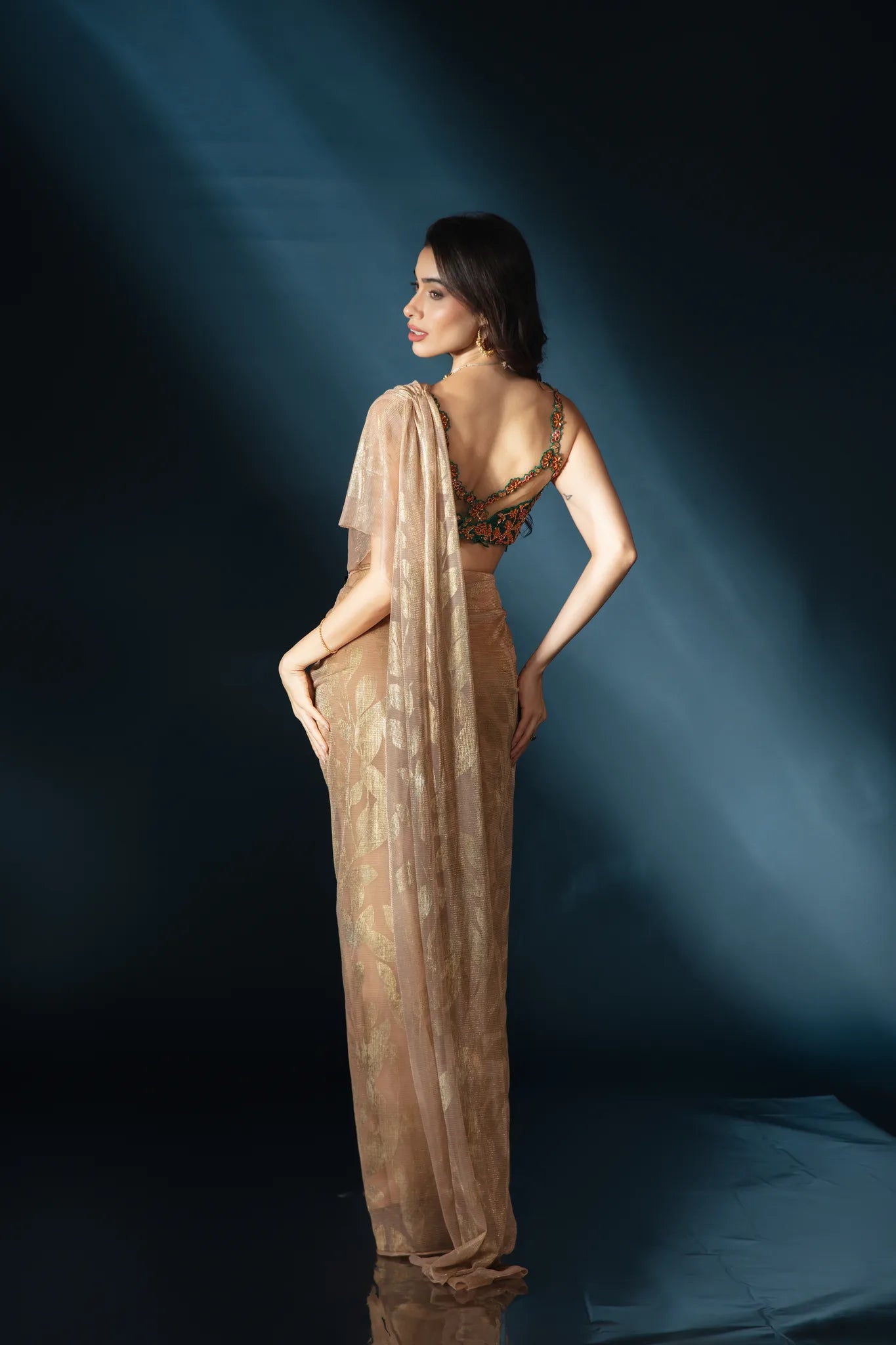 Gold Sculpted Drape Saree Set - Saaj 31st11710