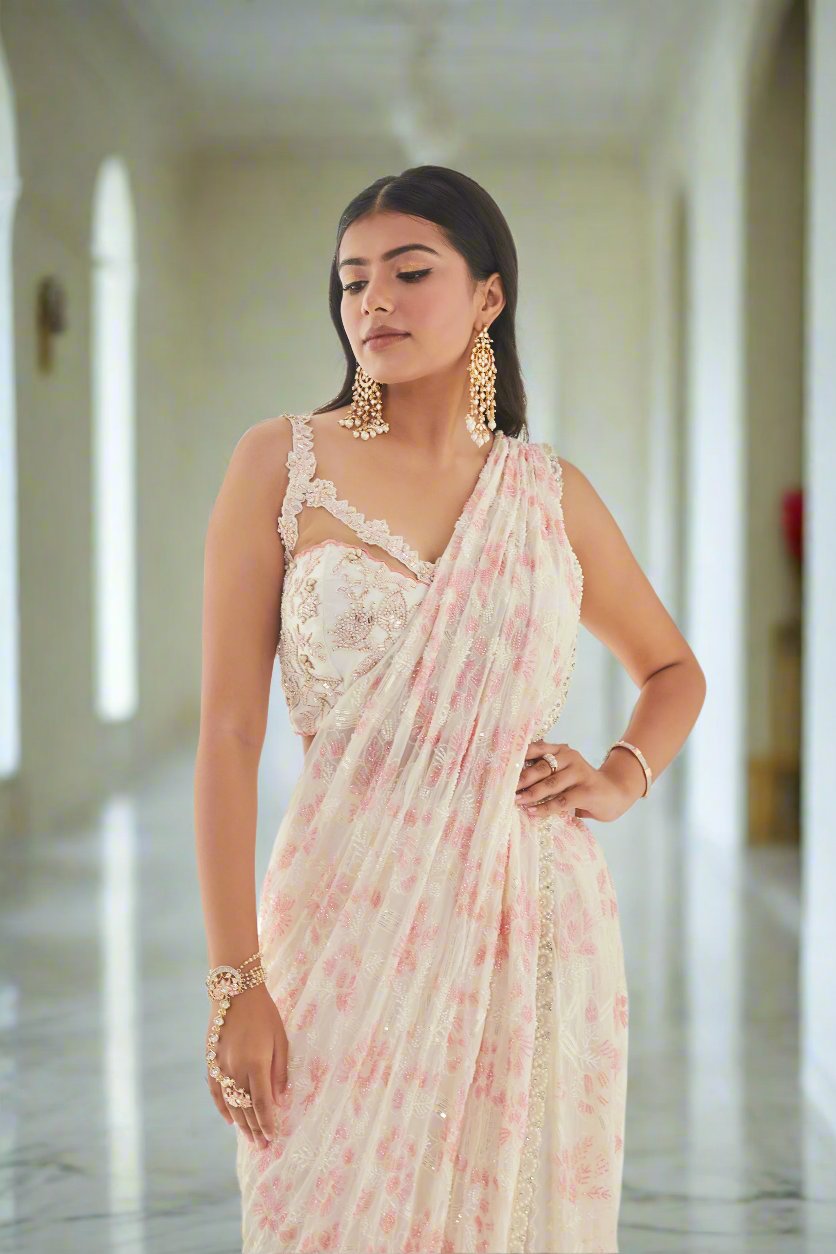 Georgette Pearl Sharara Saree