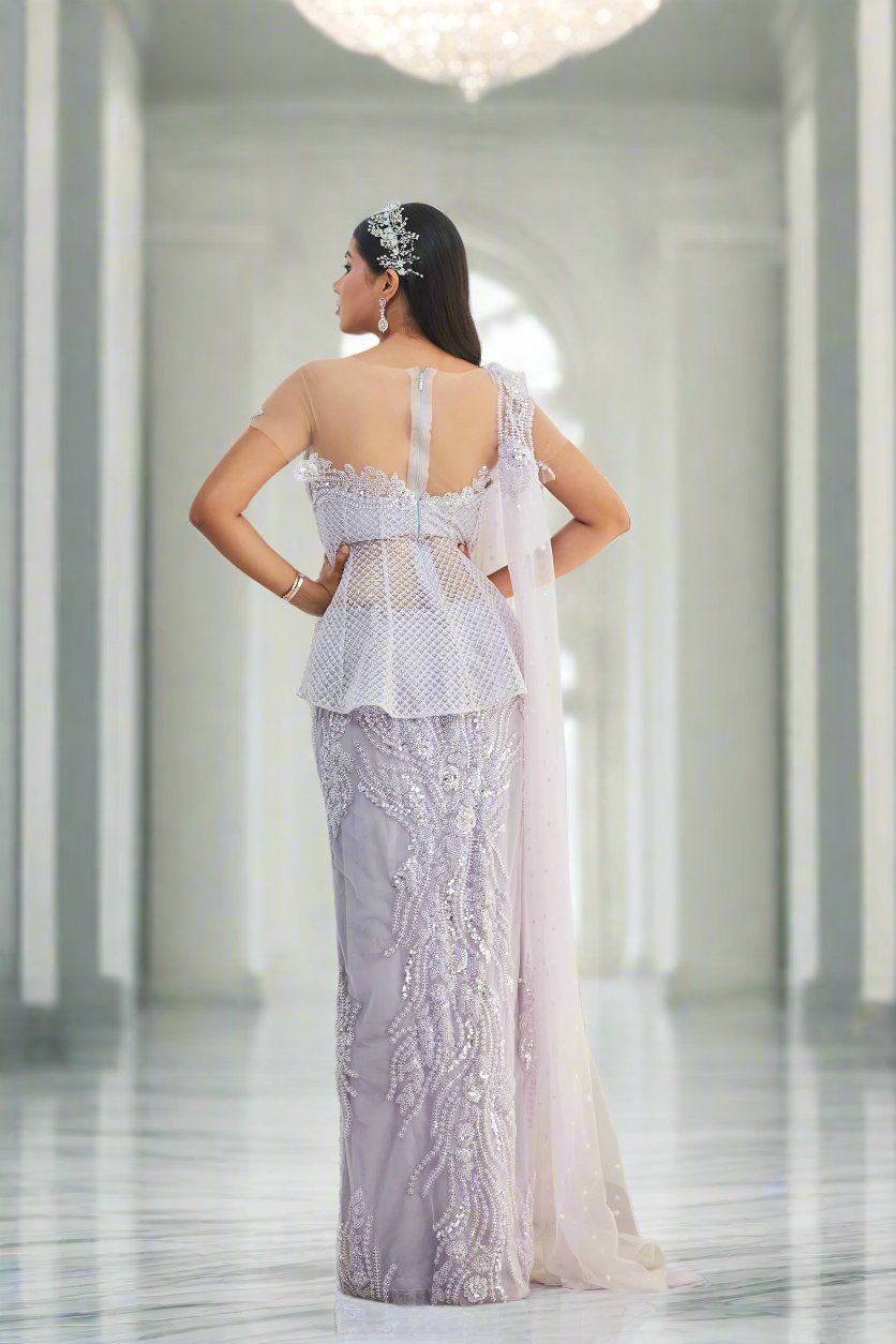 Off-Shoulder Peplum Top with Embroidered Straight Lehenga