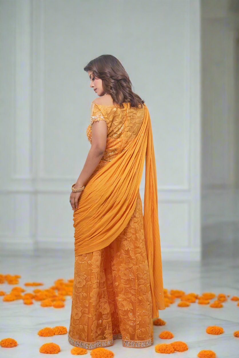 Pearl Embroidered Jumpsuit Saree