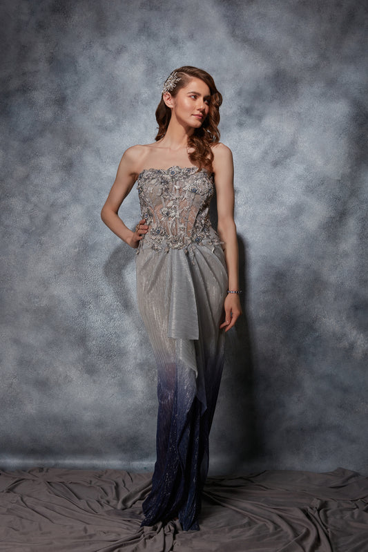 Corset Gown with Ombre Drape