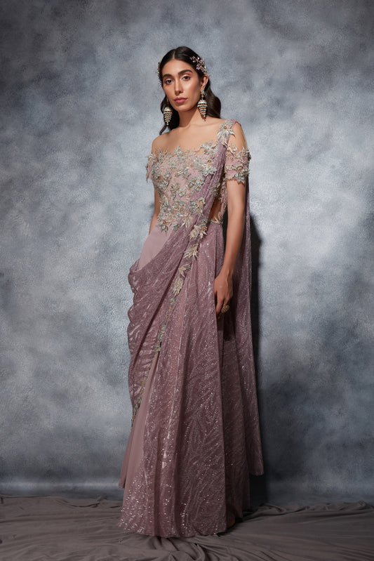 Pearl Embroidered Anarkali with Drape