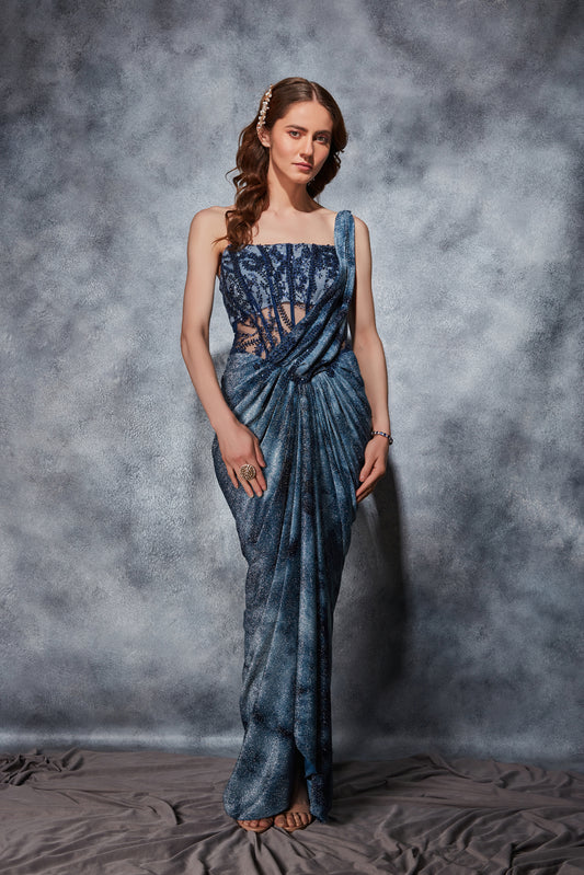 Saree Gown with Corset Bodice