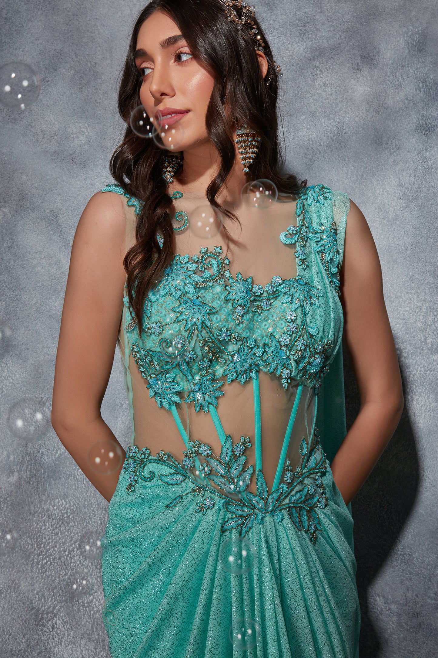 Corset Saree Gown in Glitter Jersey