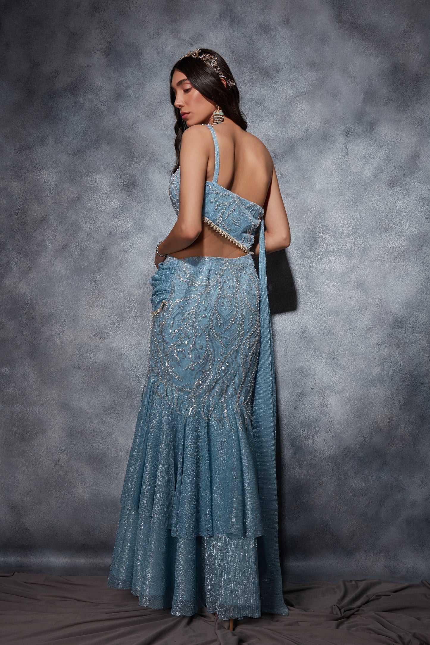 One Shoulder Mermaid Cut Saree Gown