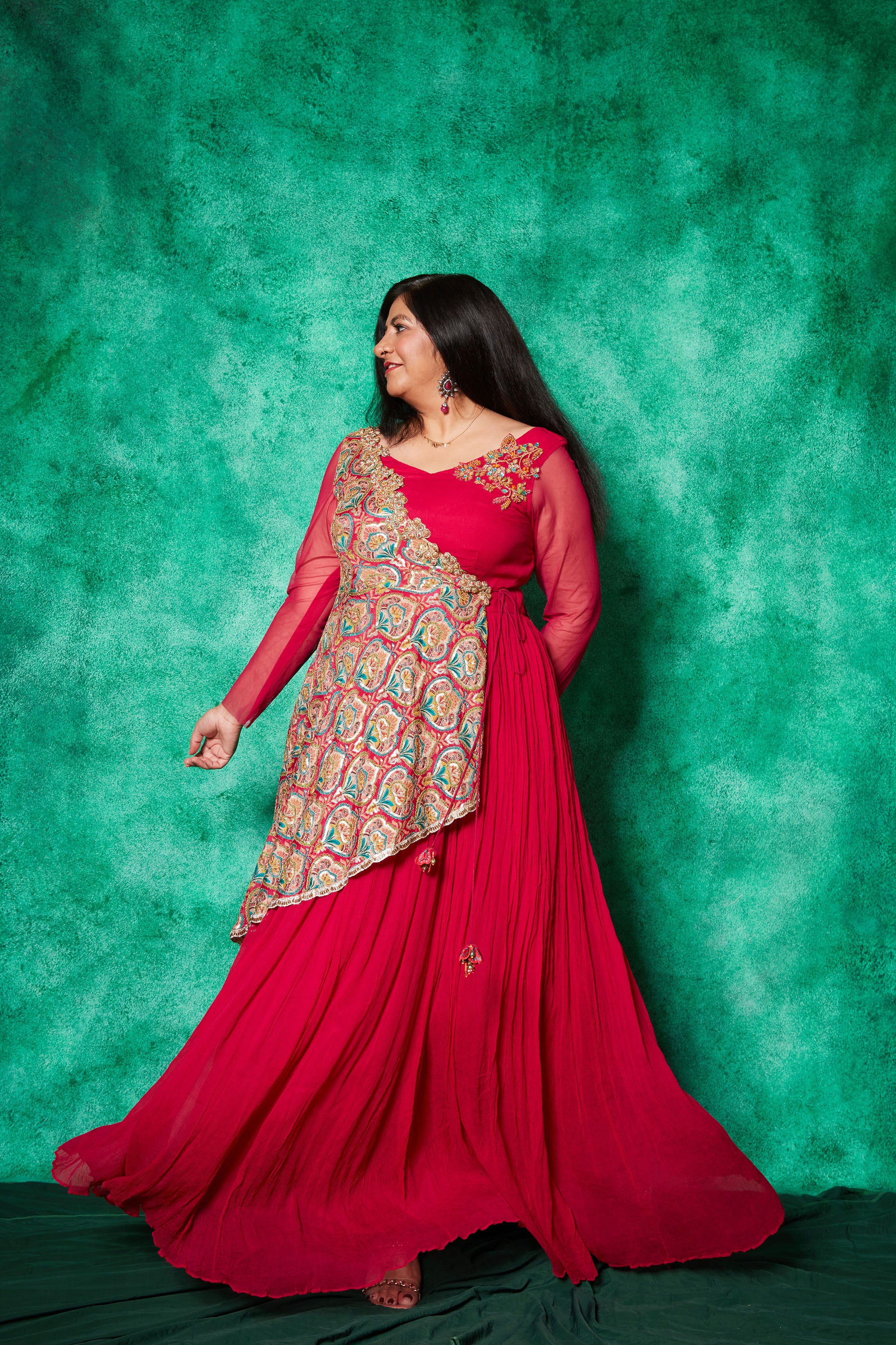 Anarkali with One-Sided Cape