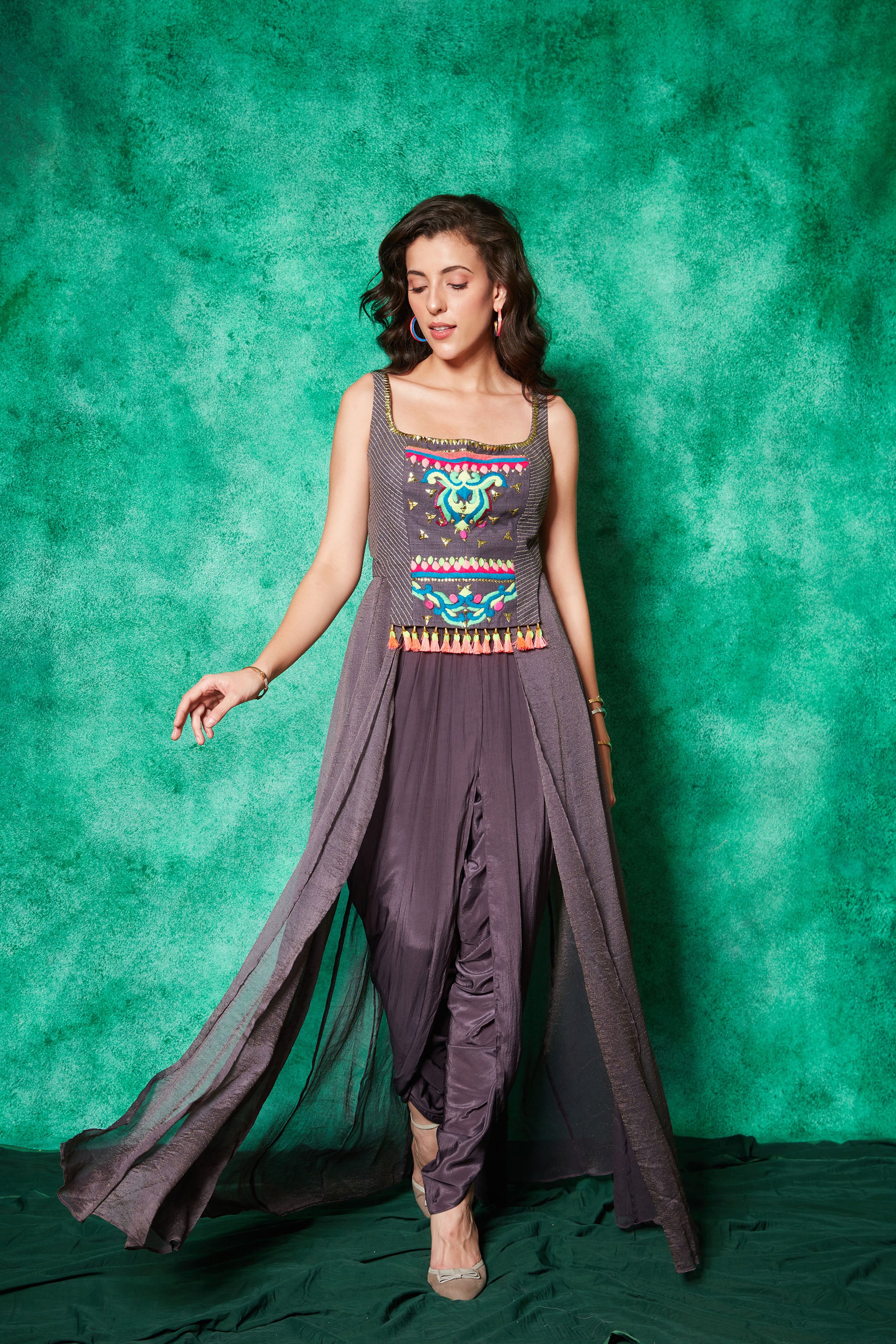 Buy Blue Georgette Embroidery Thread V Floral Crop Top And Dhoti Pant Set  For Women by Rishi and Soujit Online at Aza Fashions.
