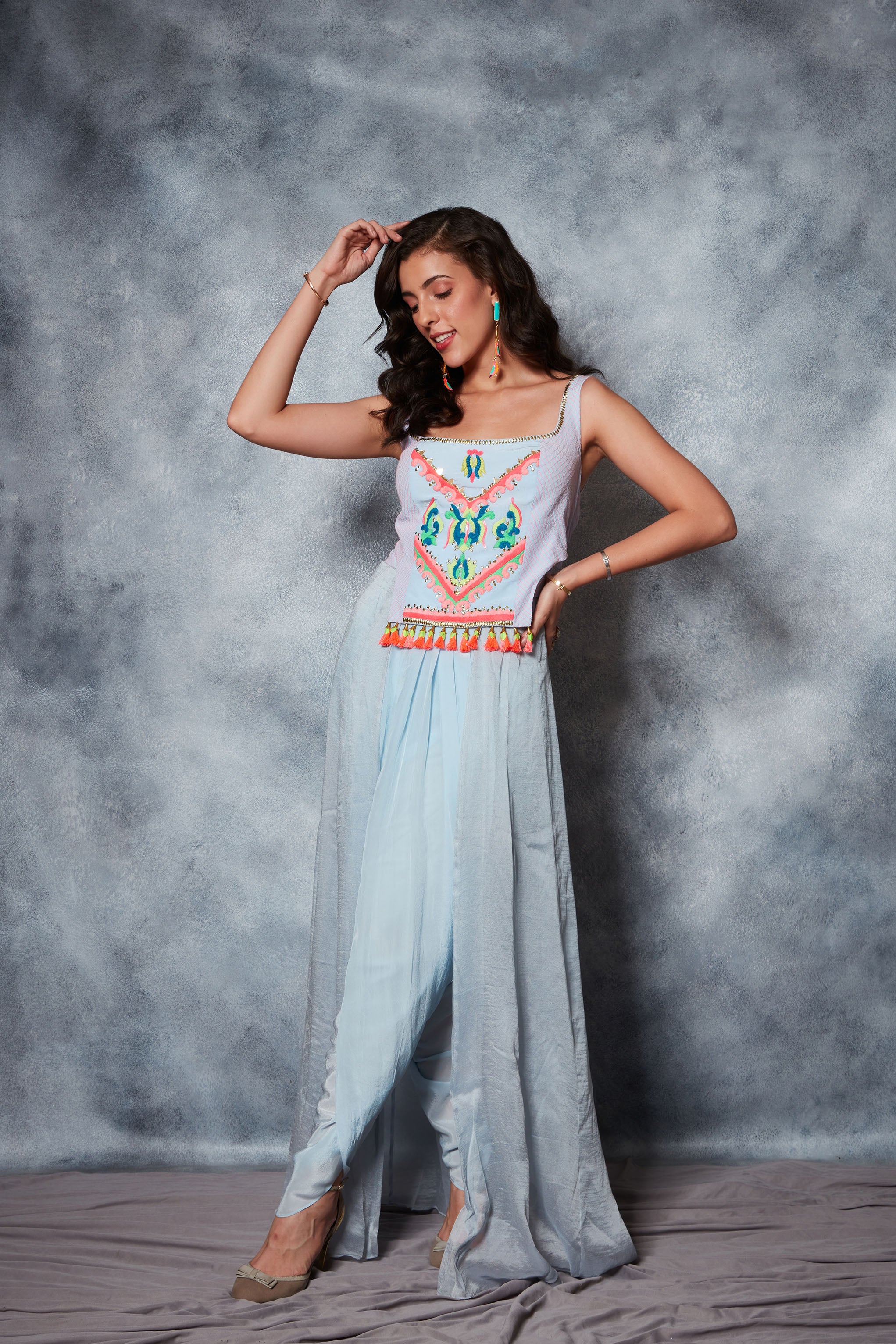 Top with Trail-Back paired with Dhoti Pants