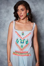 Load image into Gallery viewer, Top with Trail-Back paired with Dhoti Pants

