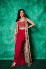Load image into Gallery viewer, Drape Ruffle Skirt with Blouse and Long Cape

