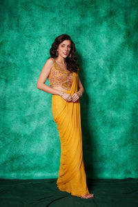 Pre-stitched Saree with Slit Teamed with Embroidered Blouse