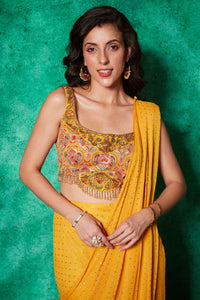 Pre-stitched Saree with Slit Teamed with Embroidered Blouse