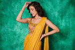Load image into Gallery viewer, Pre-stitched Saree with Slit Teamed with Embroidered Blouse
