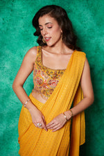 Load image into Gallery viewer, Pre-stitched Saree with Slit Teamed with Embroidered Blouse
