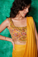 Load image into Gallery viewer, Pre-stitched Saree with Slit Teamed with Embroidered Blouse
