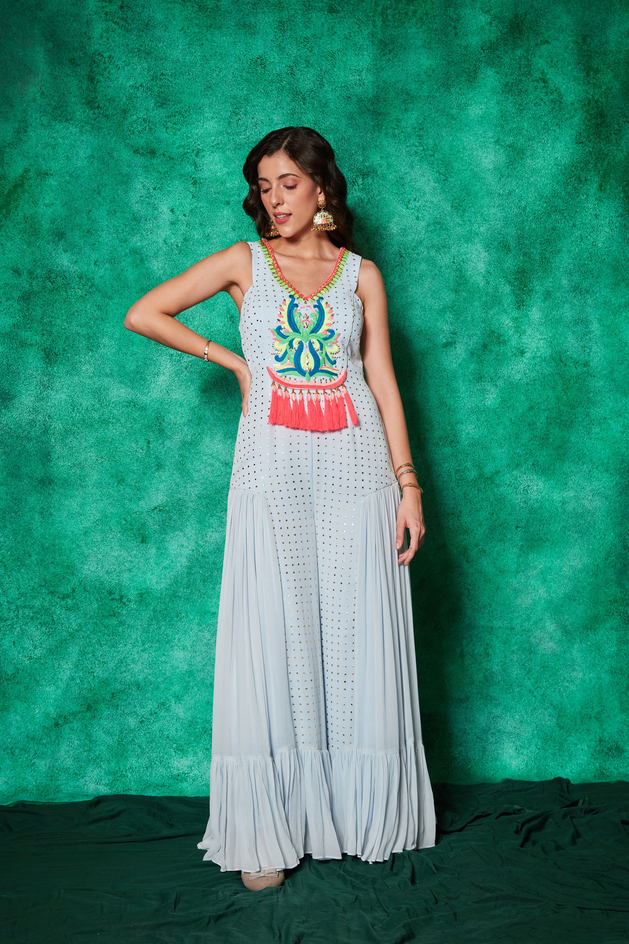 Jumpsuit with Embroidered Bodice
