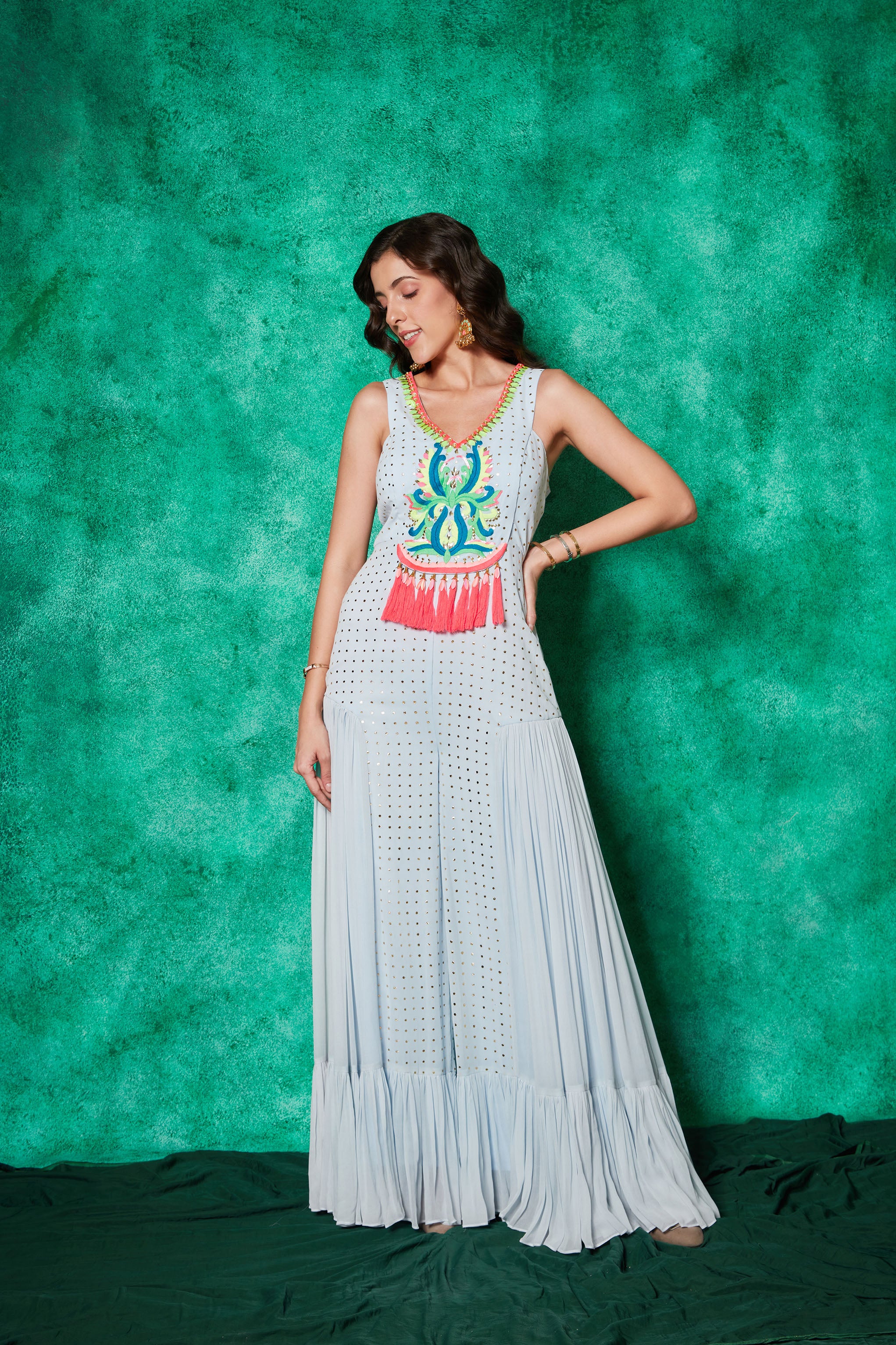 Jumpsuit with Embroidered Bodice