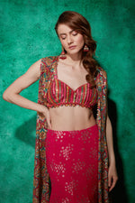 Load image into Gallery viewer, Multicolour Cape with Croplet &amp; Lehenga
