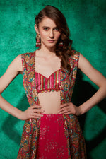 Load image into Gallery viewer, Multicolour Cape with Croplet &amp; Lehenga
