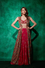 Load image into Gallery viewer, Multicolour Cape with Croplet &amp; Lehenga
