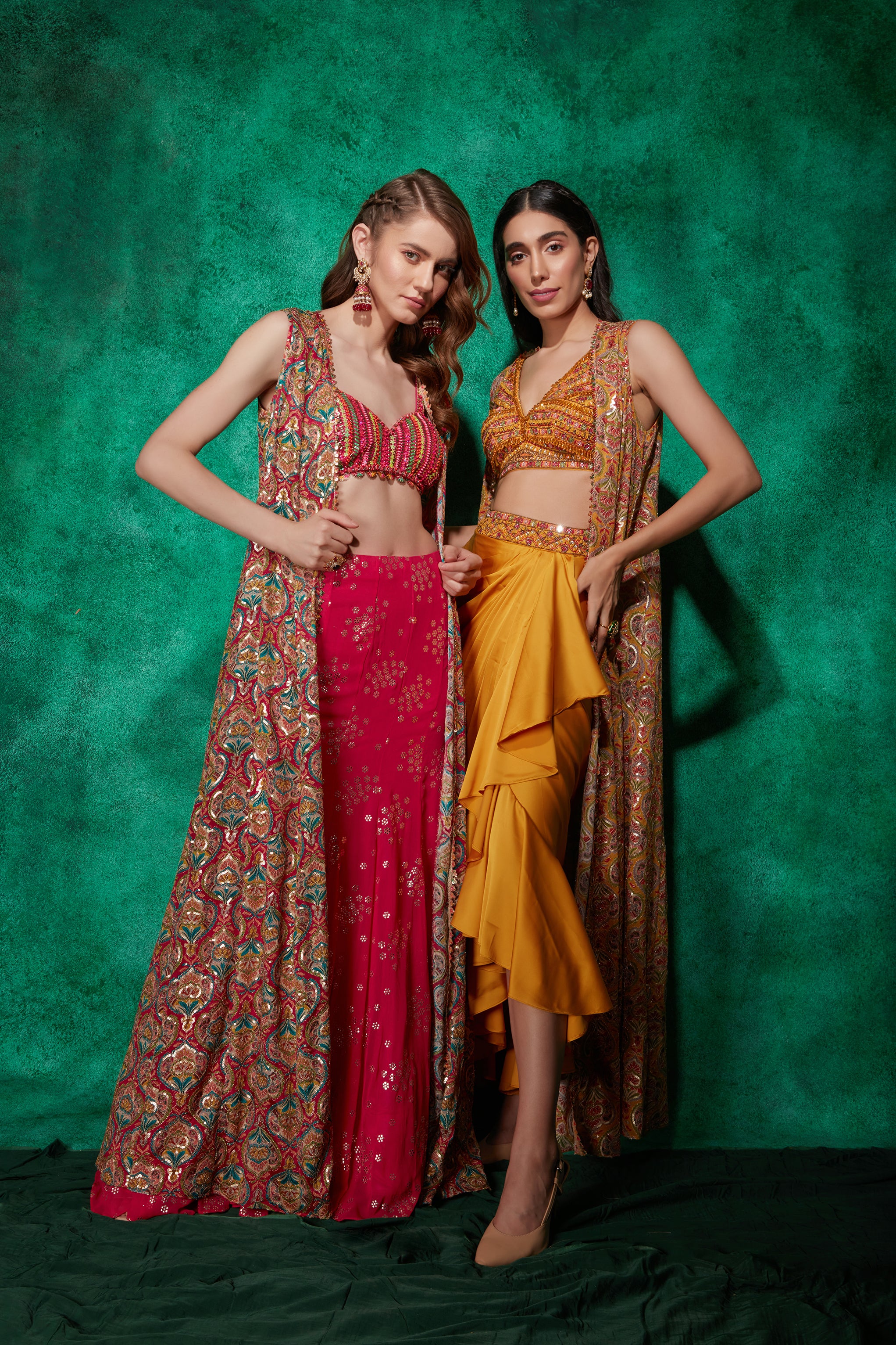 Drape Skirt with Beaded Blouse & Long Cape