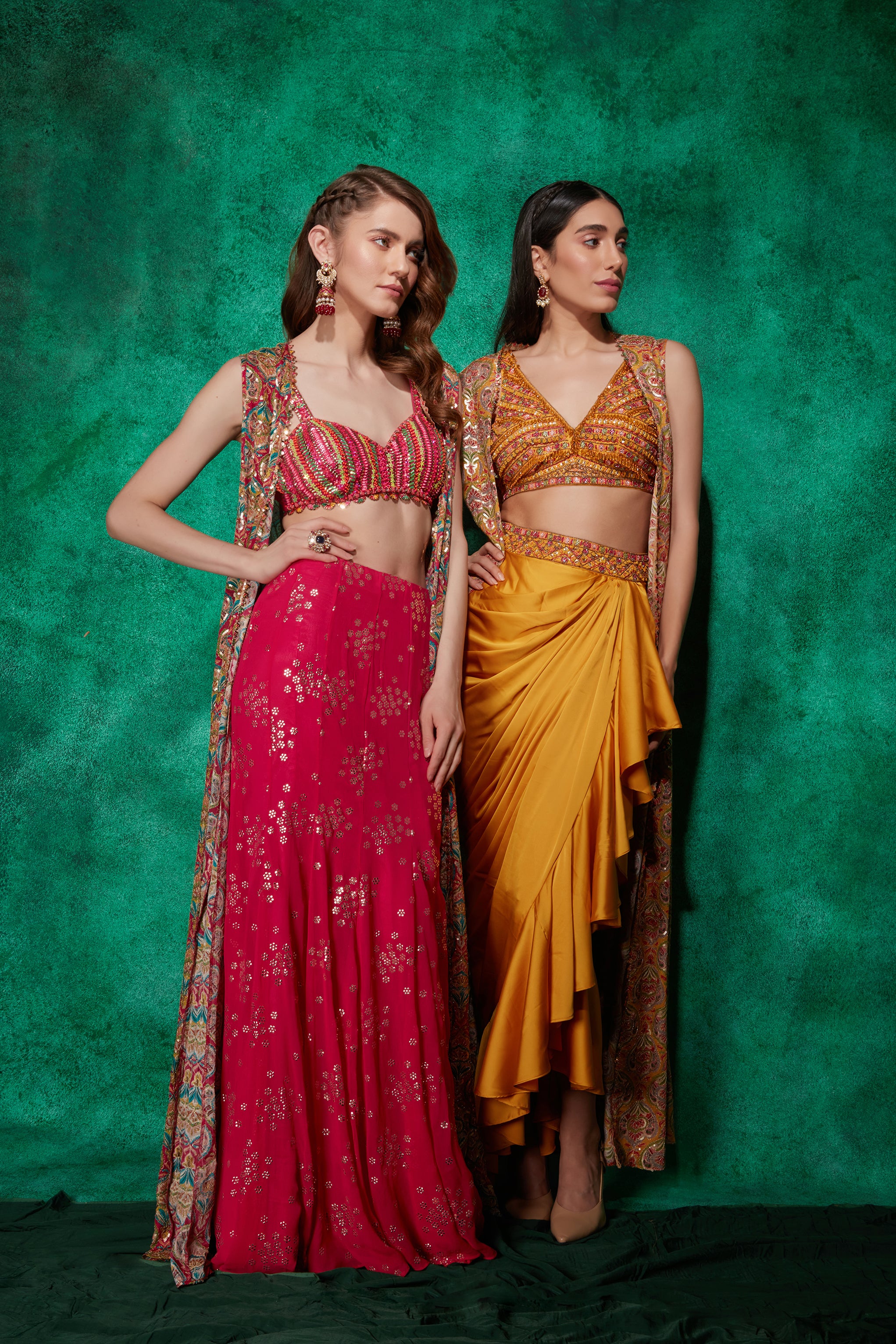 Drape Skirt with Beaded Blouse & Long Cape