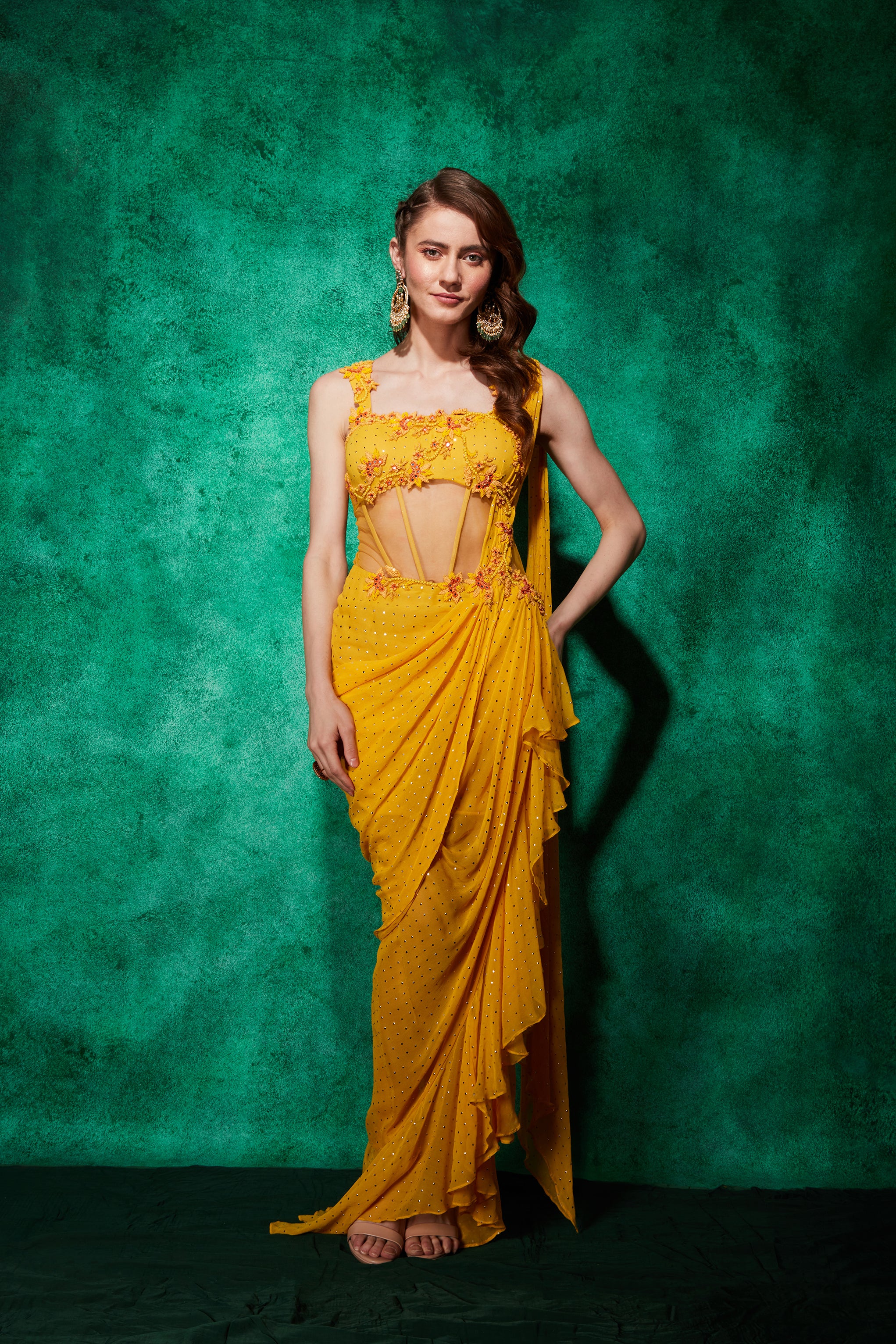 13 Sizzling Saree Style Gowns - Boldsky.com