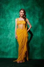 Load image into Gallery viewer, Corset Style Ruffle Saree-Gown
