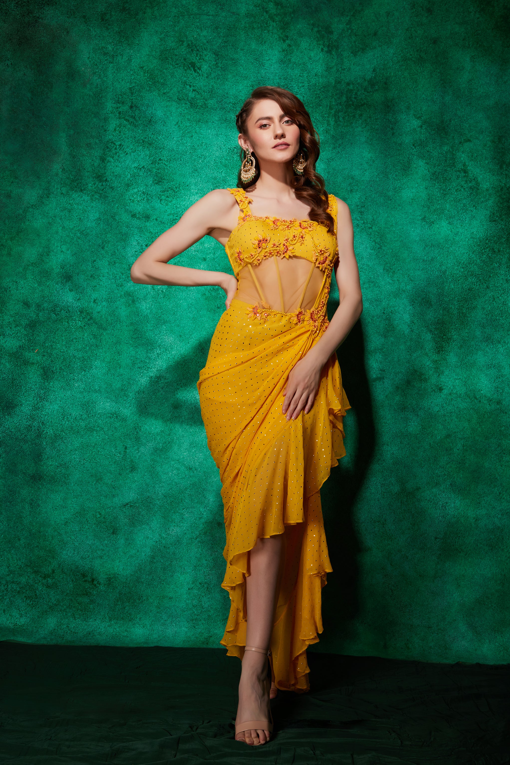 Corset Style Ruffle Saree-Gown