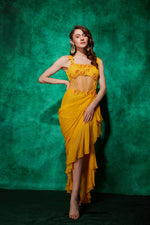 Load image into Gallery viewer, Corset Style Ruffle Saree-Gown
