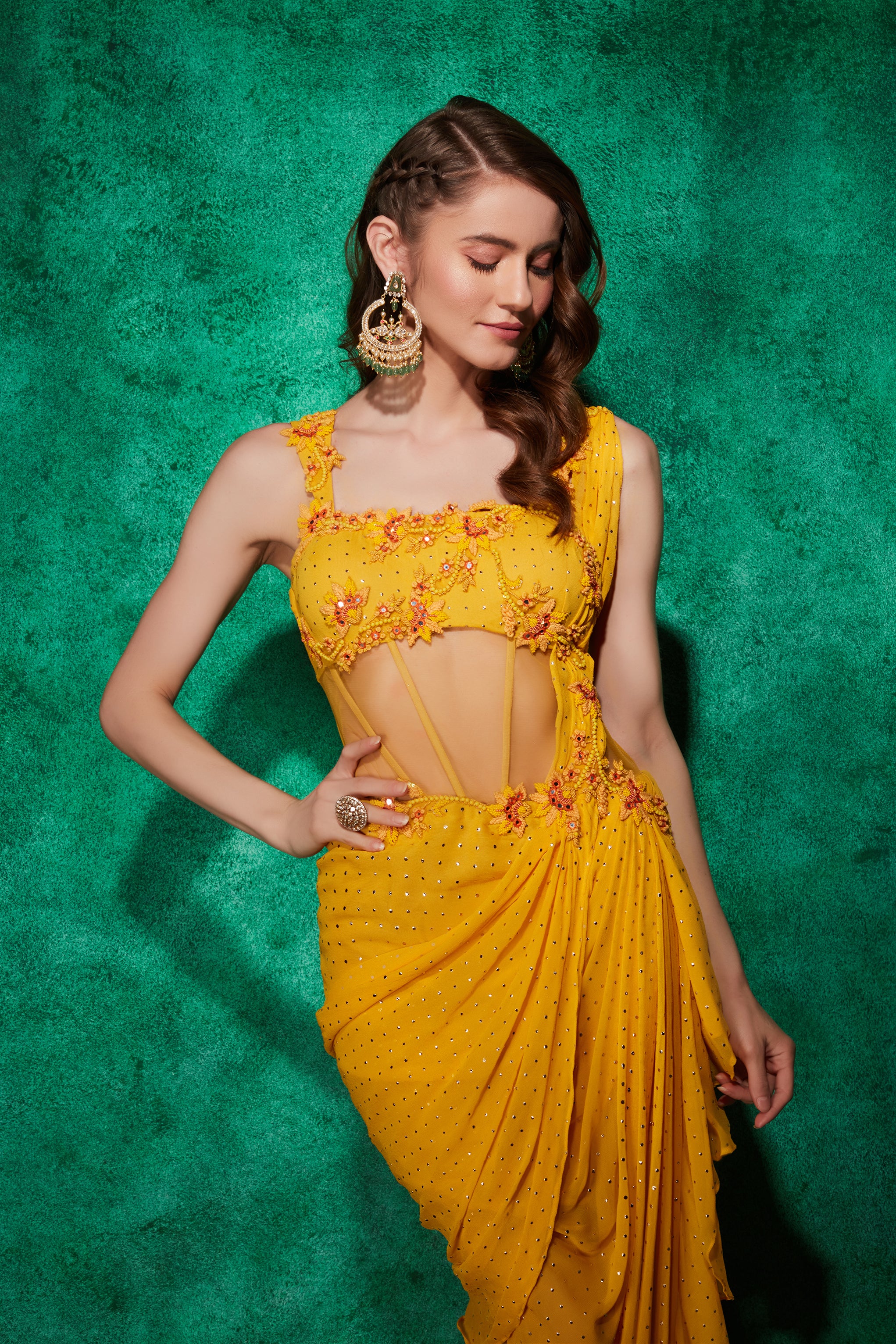 Corset Style Ruffle Saree-Gown