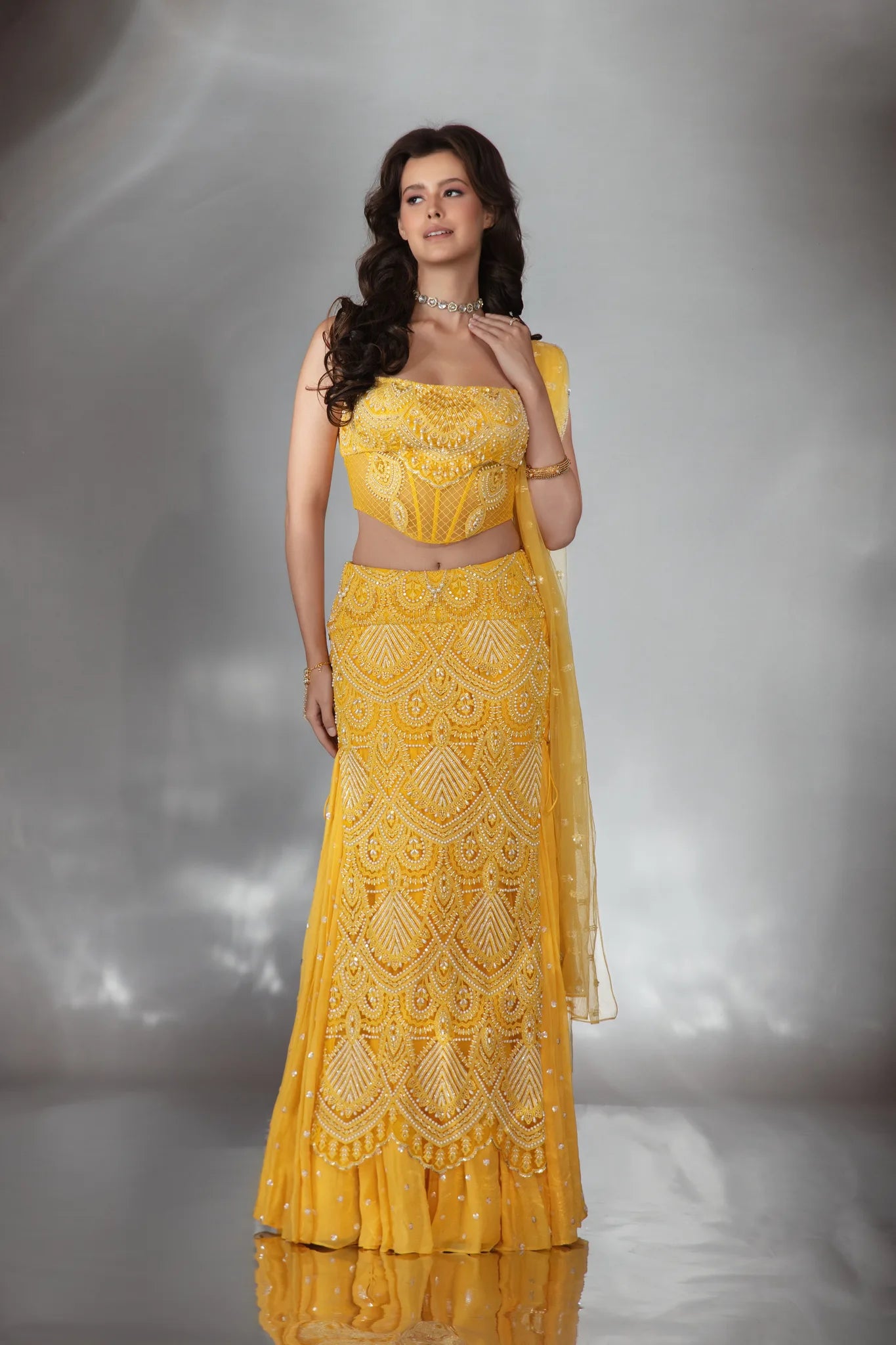Sunlit Yellow Embroidered Corset Lehenga Set - Saaj 31st10029