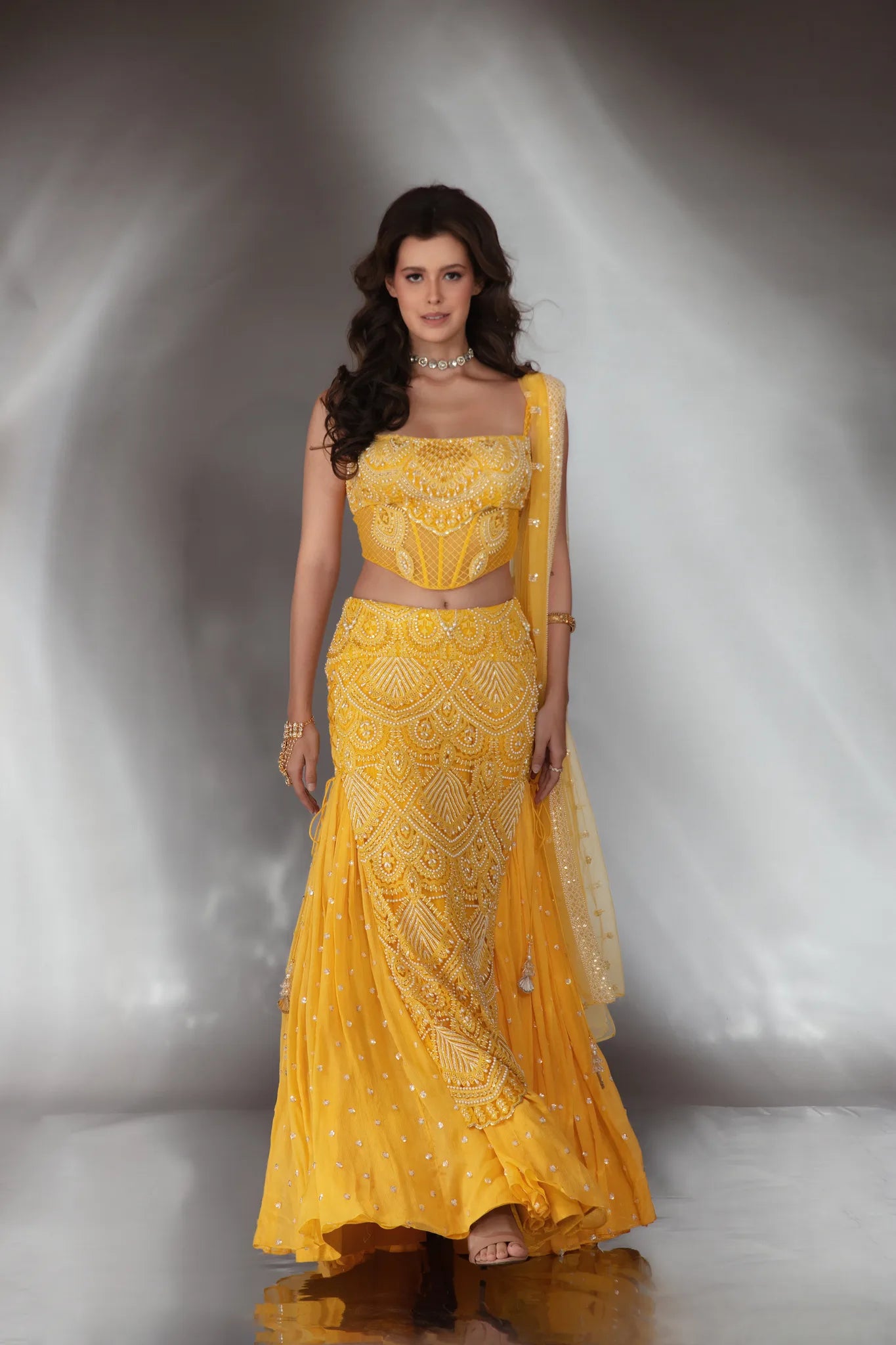 Sunlit Yellow Embroidered Corset Lehenga Set - Saaj 31st10079
