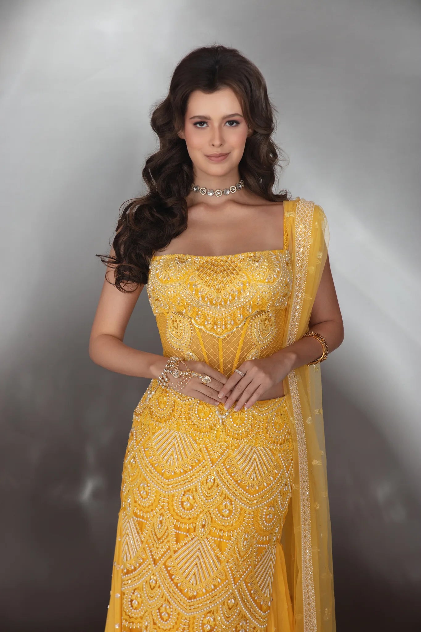 Sunlit Yellow Embroidered Corset Lehenga Set - Saaj 31st10095