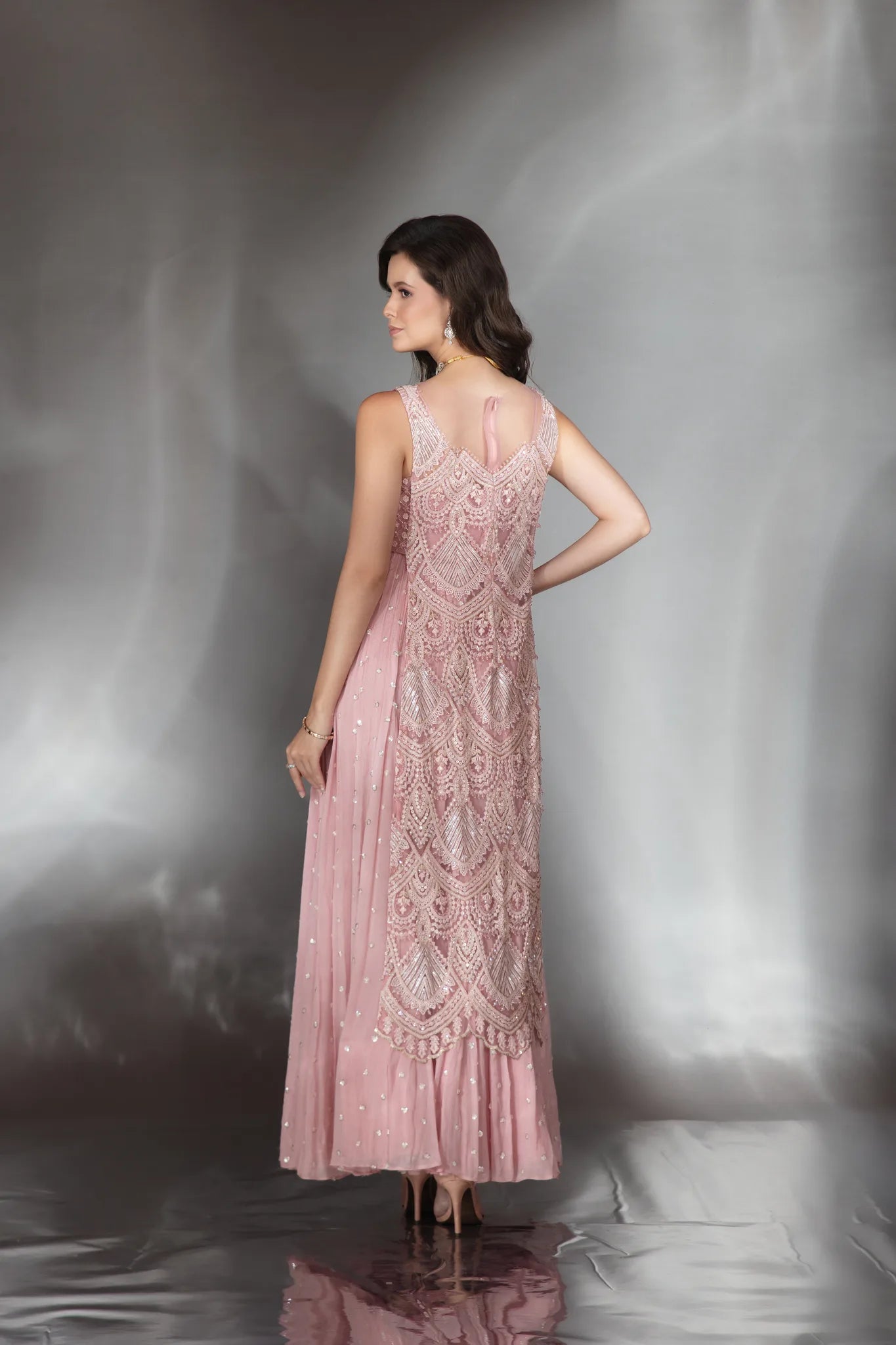 Rose Blush Embroidered Layered Anarkali Set - Saaj 31st10307