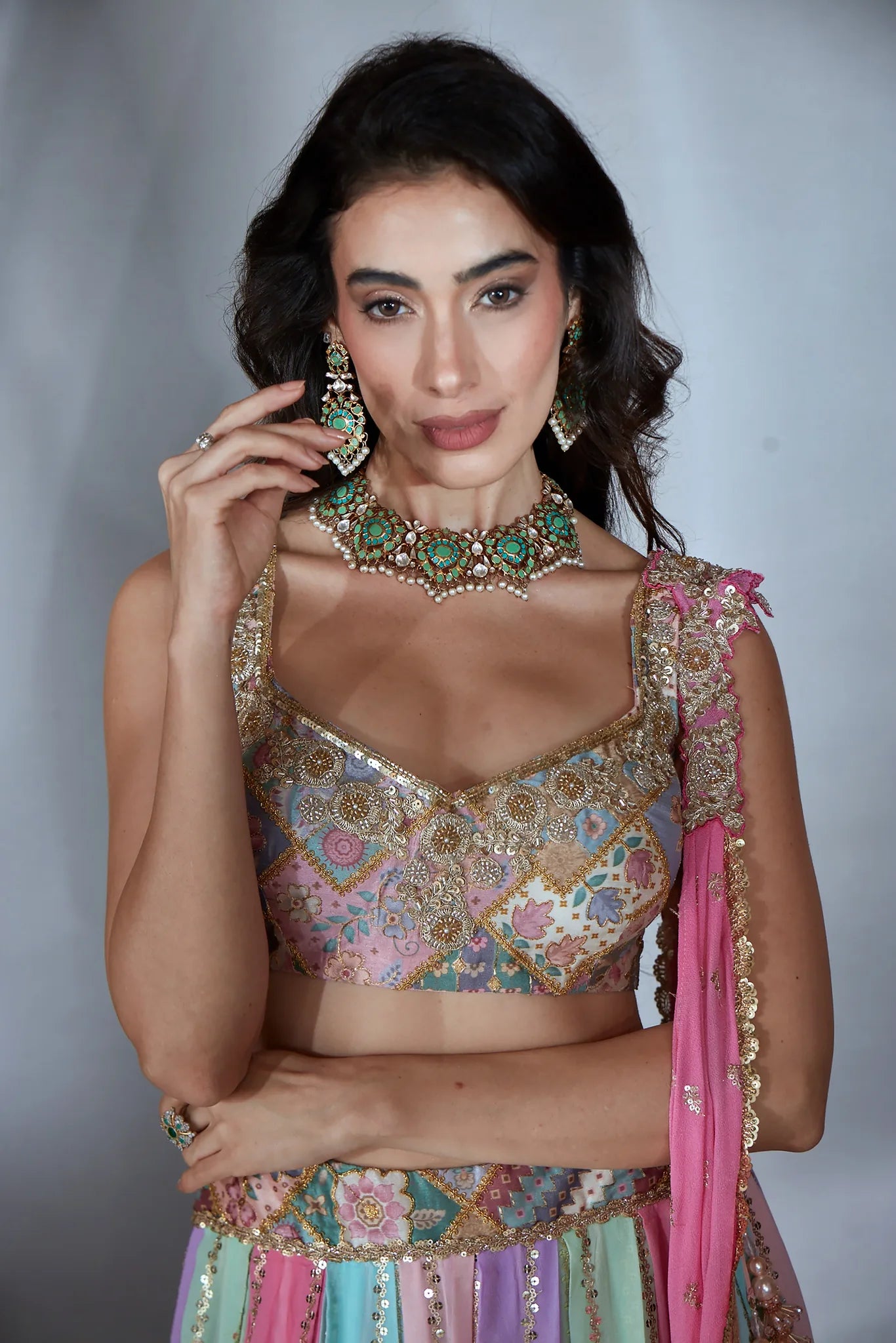 Pastel Multi-Colour Embroidered Kali Lehenga Set - Saaj 31st10407