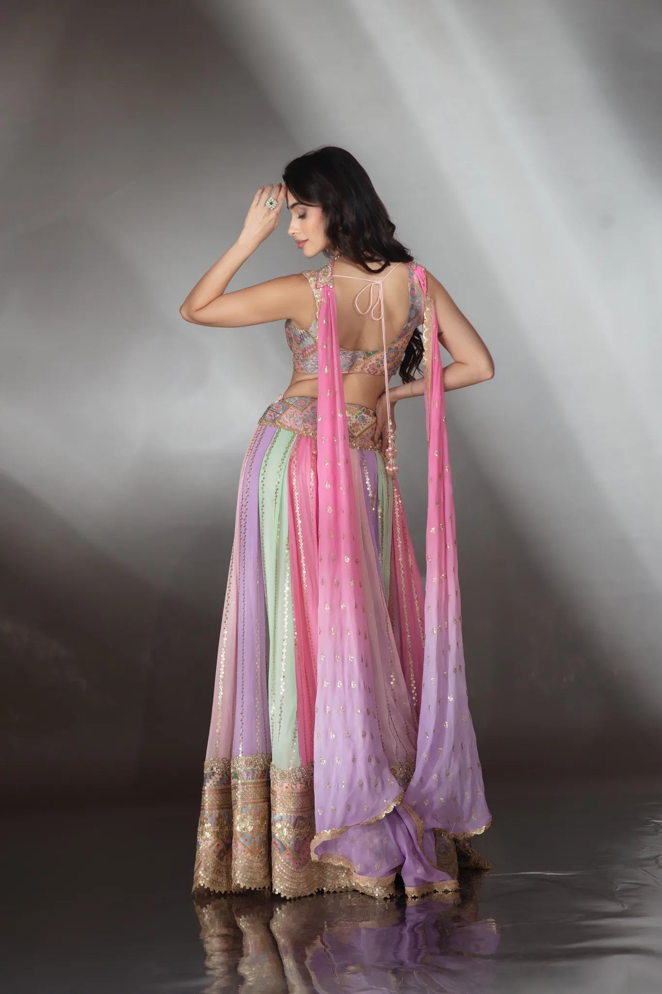 Pastel Multi-Colour Embroidered Kali Lehenga Set - Saaj 31st10418