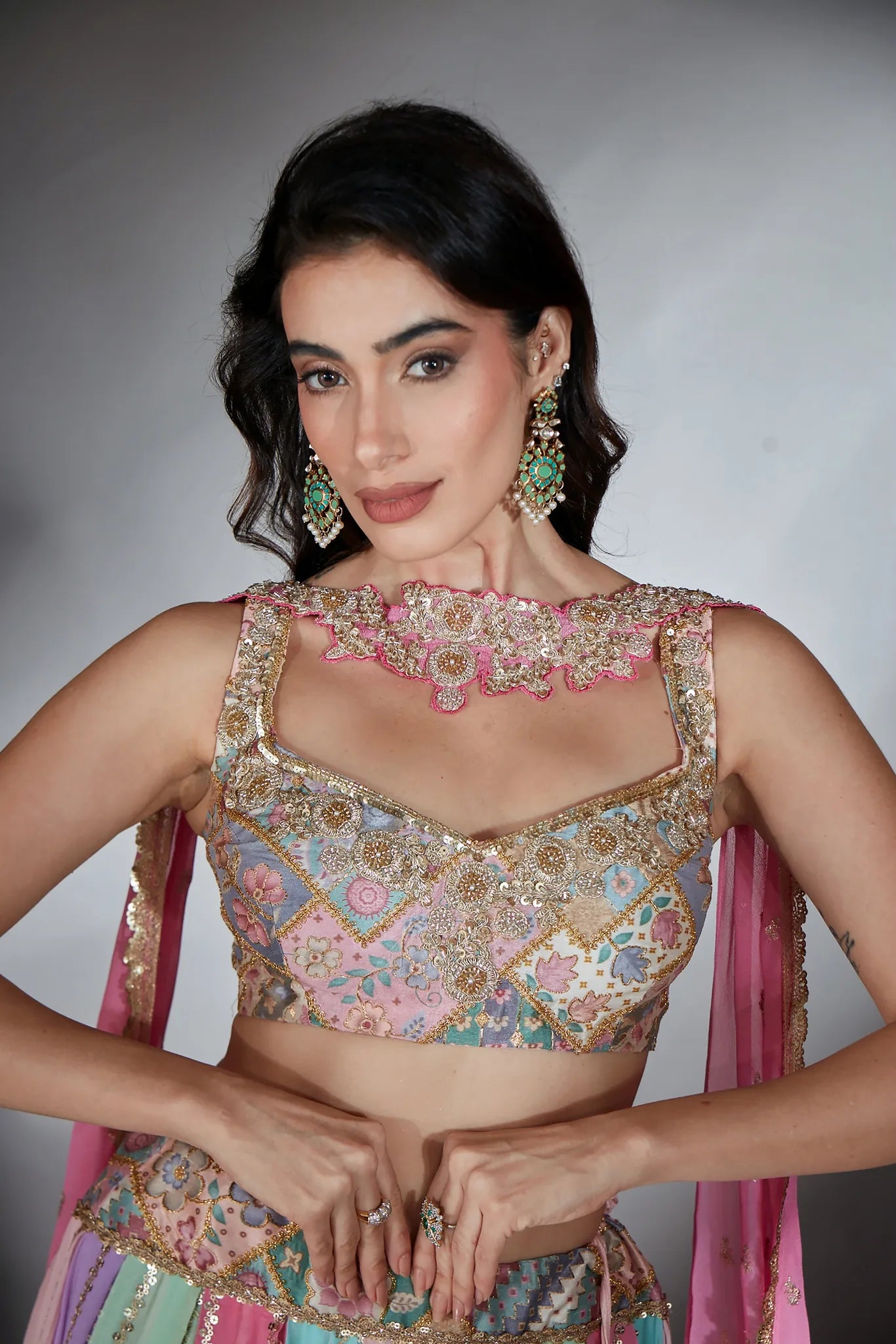 Pastel Multi-Colour Embroidered Kali Lehenga Set - Saaj 31st10452