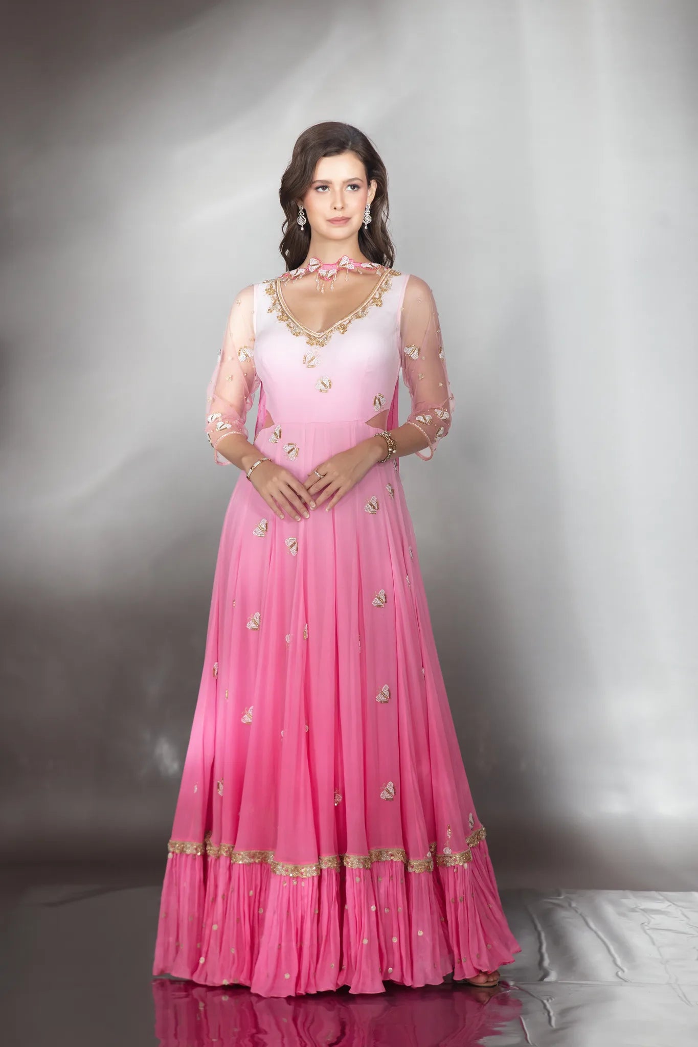 Ombre Pink Embroidered Anarkali Set - Saaj 31st10719