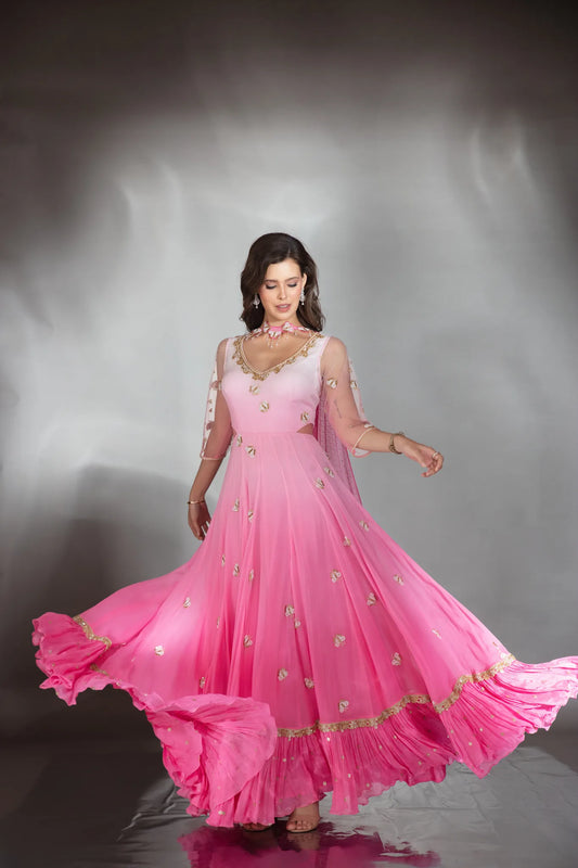 Ombre Pink Embroidered Anarkali Set - Saaj 31st10733