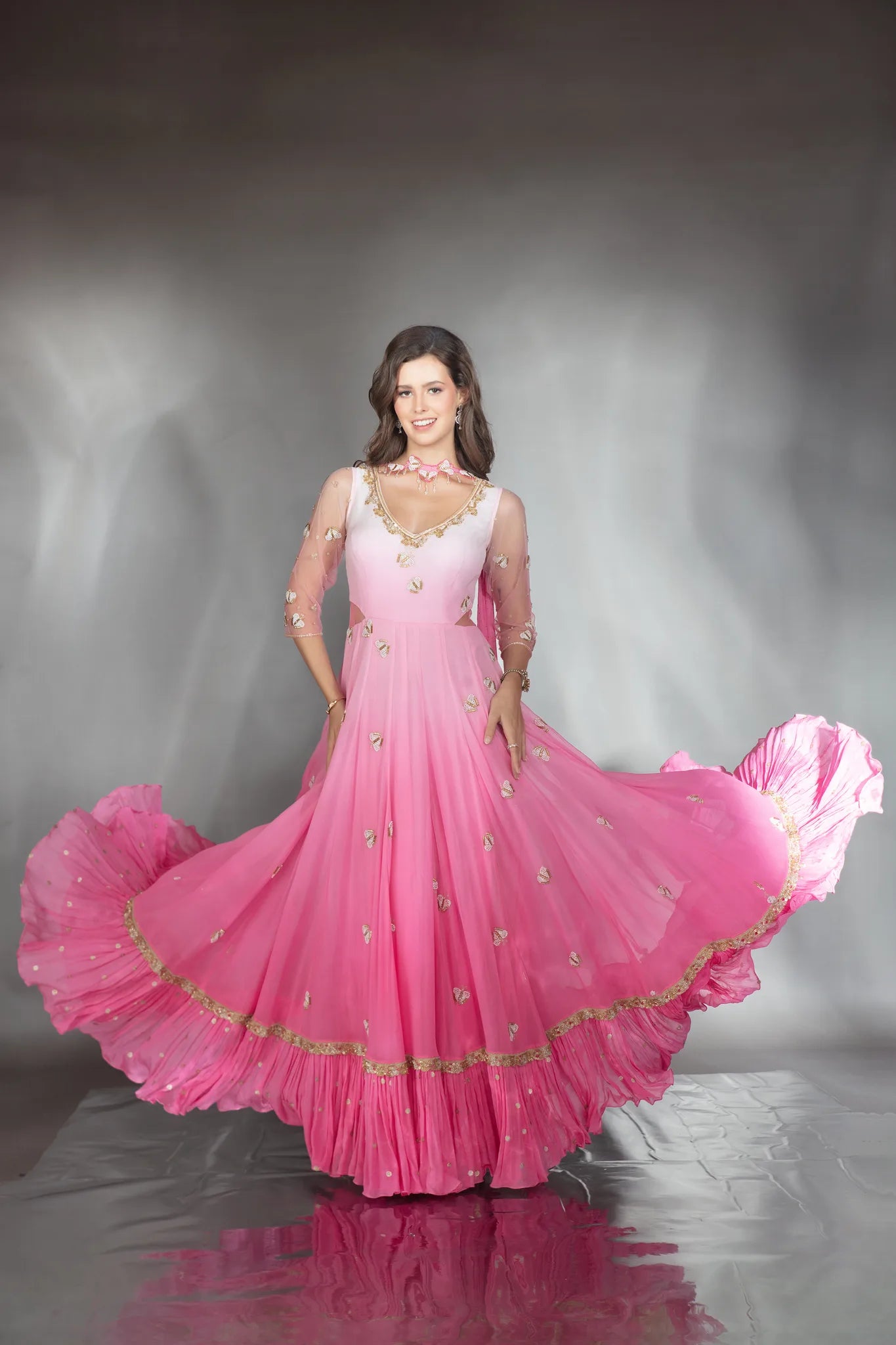Ombre Pink Embroidered Anarkali Set - Saaj 31st10745