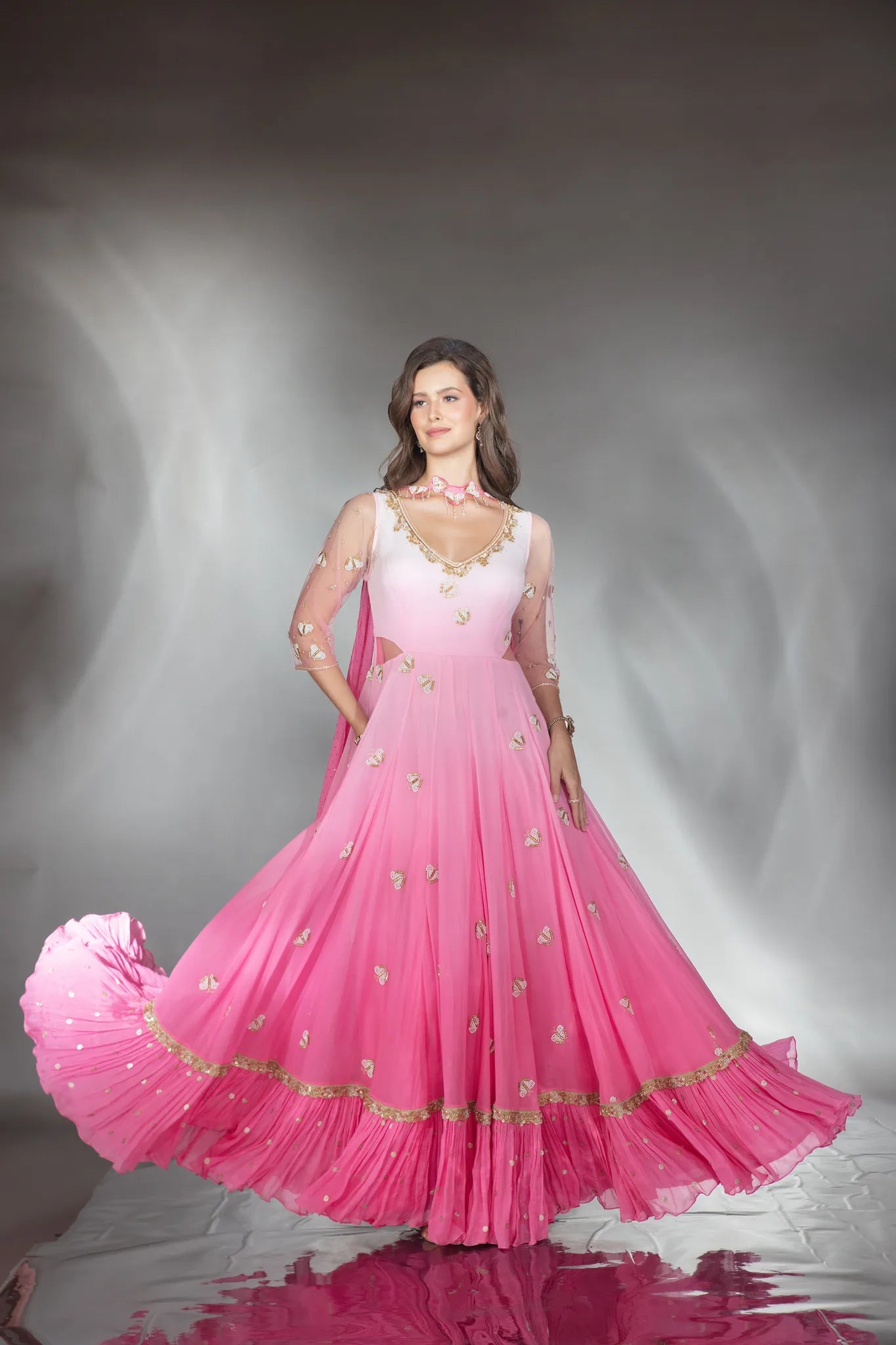 Ombre Pink Embroidered Anarkali Set - Saaj 31st10751