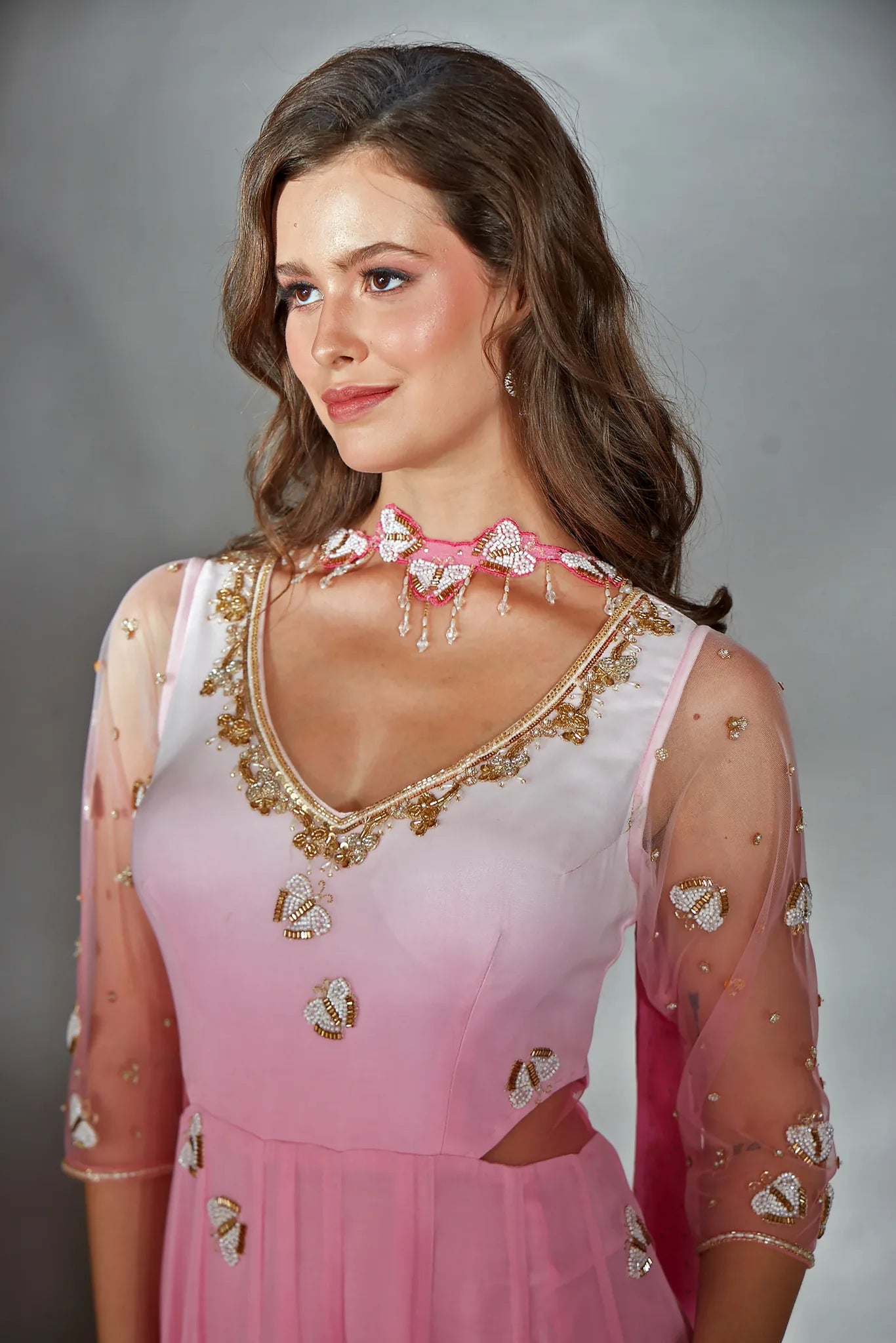 Ombre Pink Embroidered Anarkali Set - Saaj 31st10769