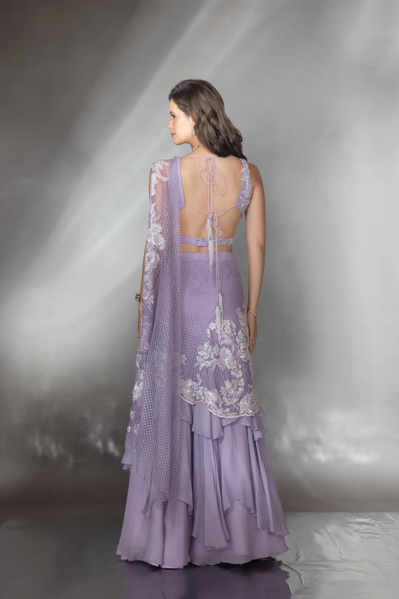 Lilac Mermaid Cut Lehenga Saree Set - Saaj 31st10962