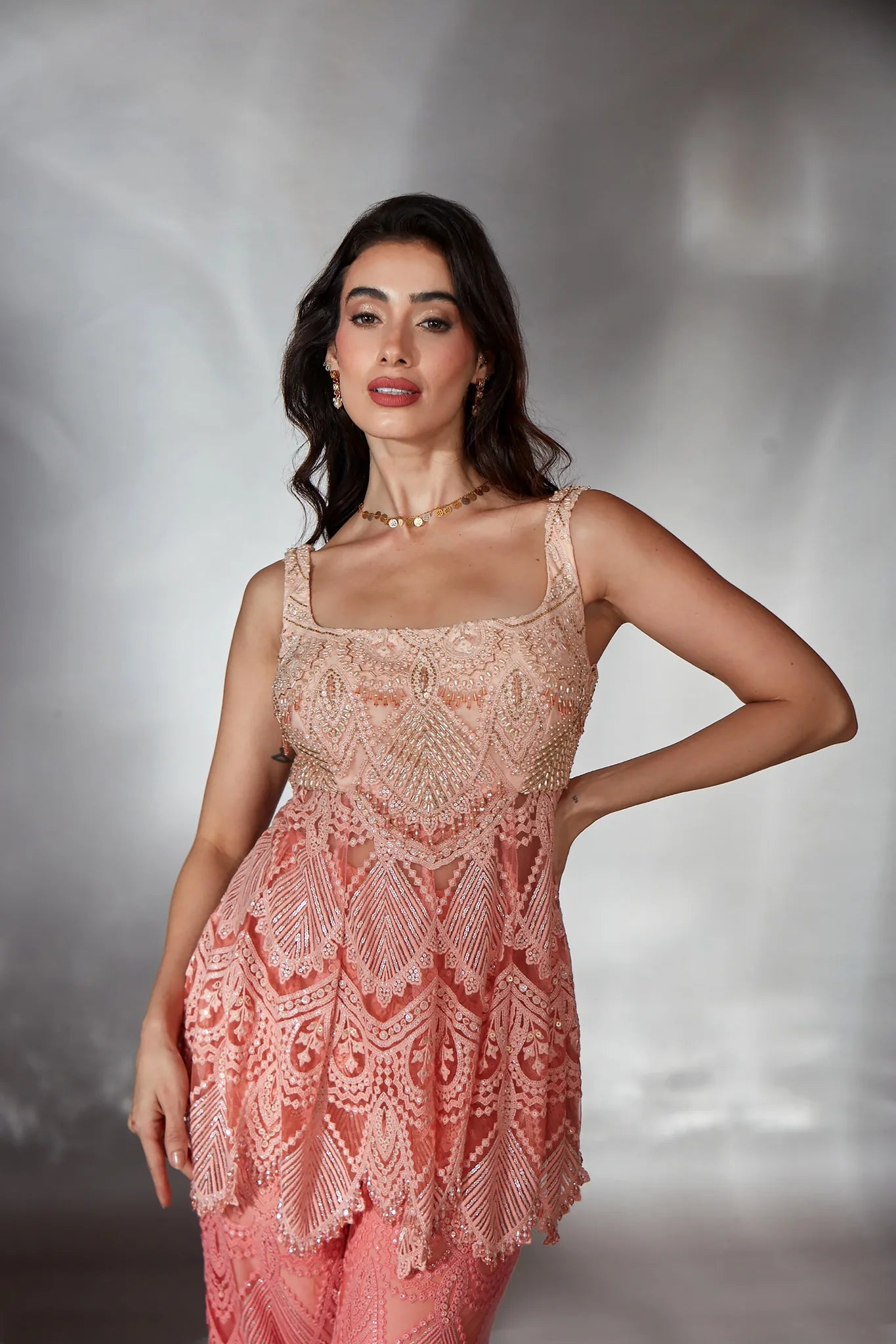 Coral Ombre Embroidered Co-ord Set - Saaj 31st11016