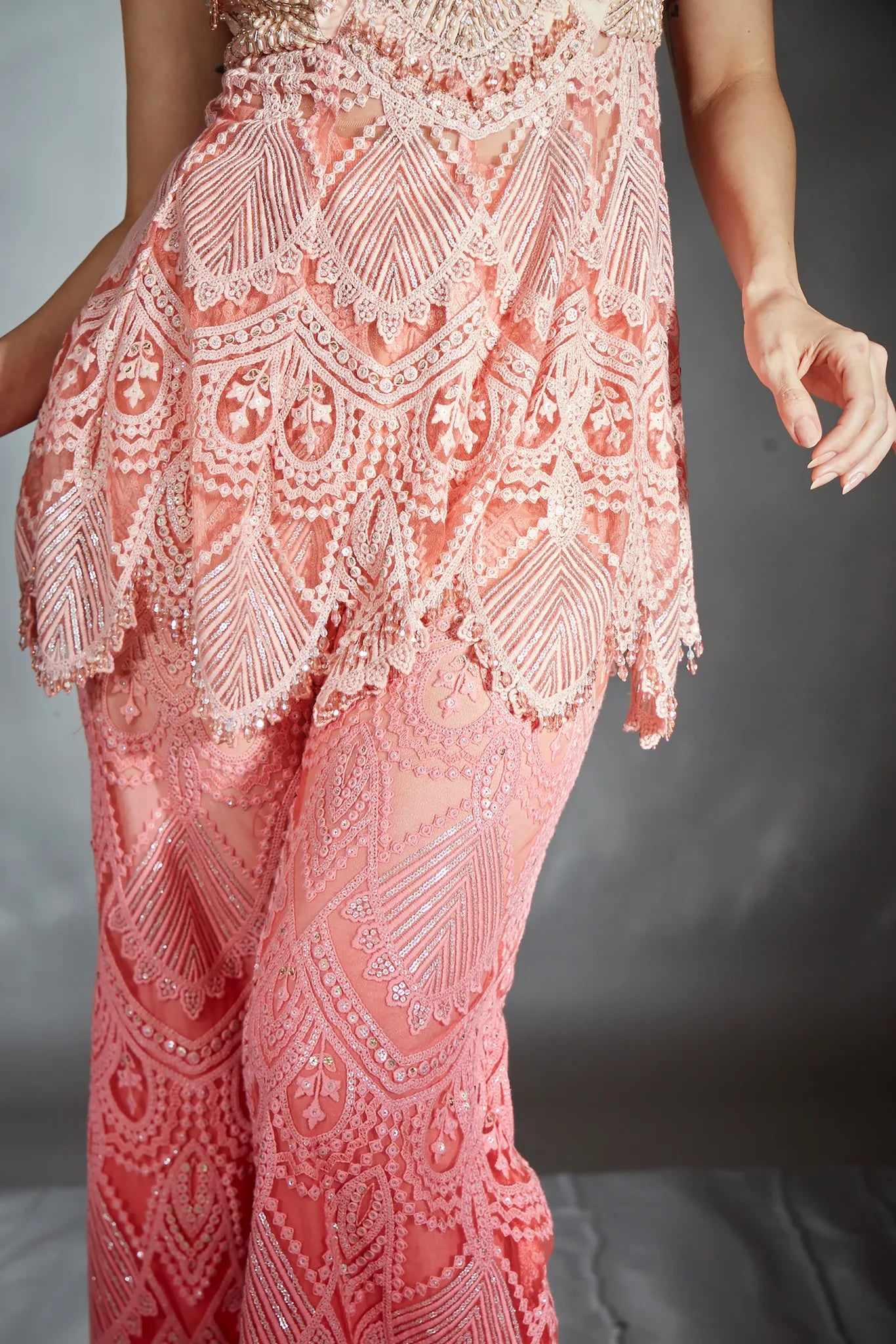 Coral Ombre Embroidered Co-ord Set - Saaj 31st11020