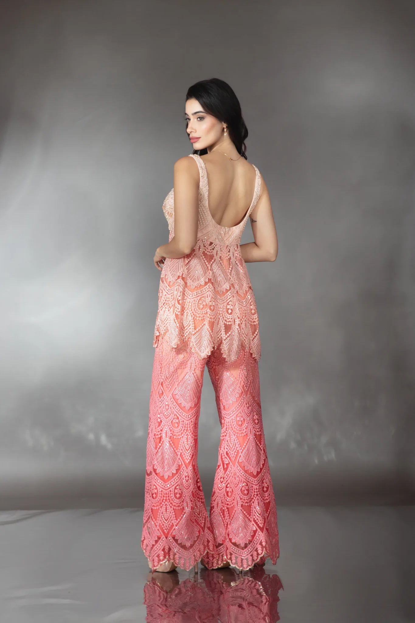 Coral Ombre Embroidered Co-ord Set - Saaj 31st11023