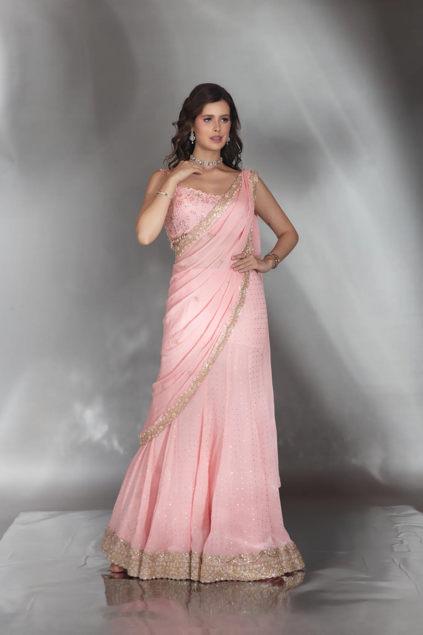 Petal Pink Draped Lehenga Saree - Saaj 31st11040