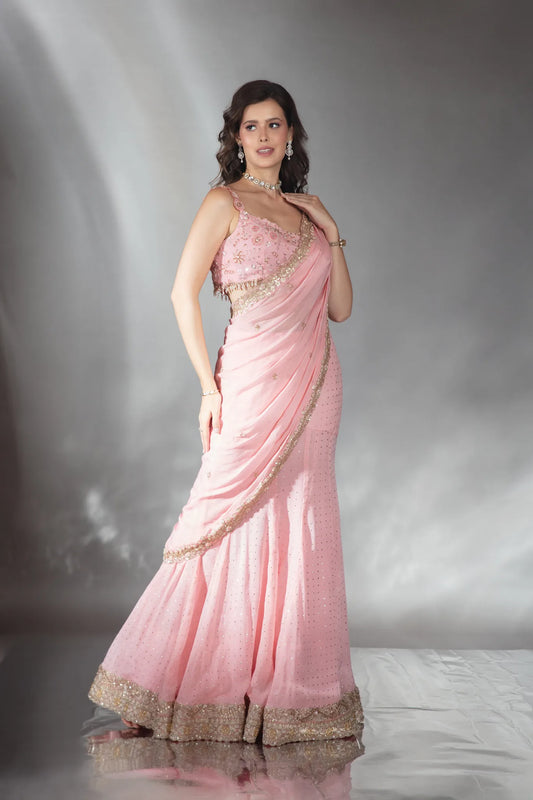 Petal Pink Draped Lehenga Saree - Saaj 31st11050