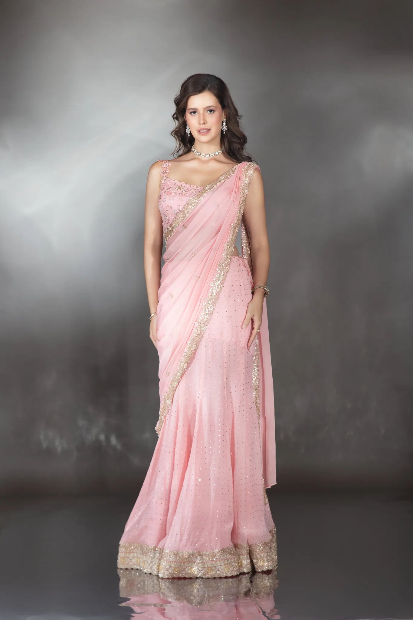 Petal Pink Draped Lehenga Saree - Saaj 31st11063